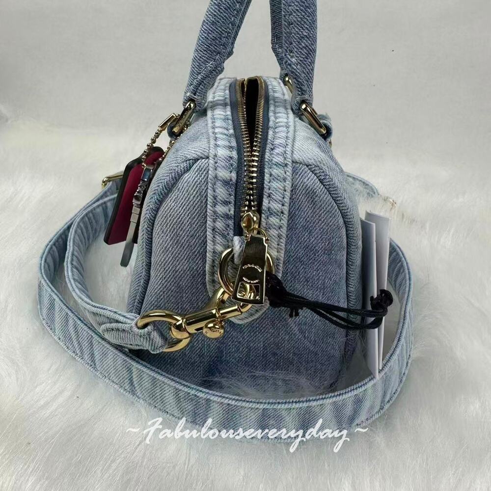 Coach Mini Rowan Crossbody Bag In Loved Denim With Charms Light Indigo CDY30 NWT - Picture 2 of 8